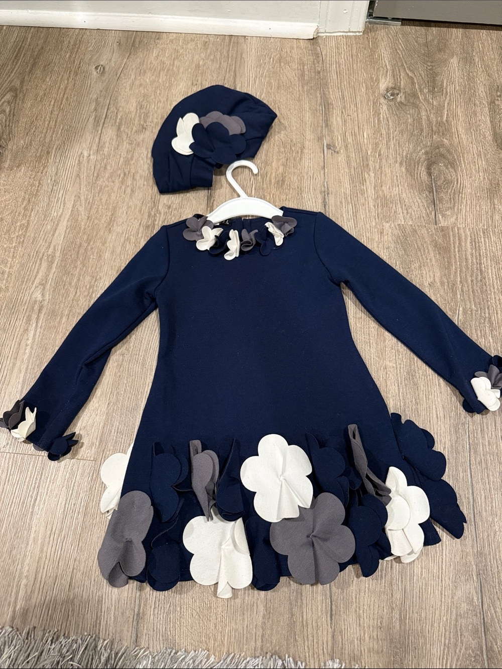 Biscotti Navy Floral Long Sleeve Dress with Matching Hat